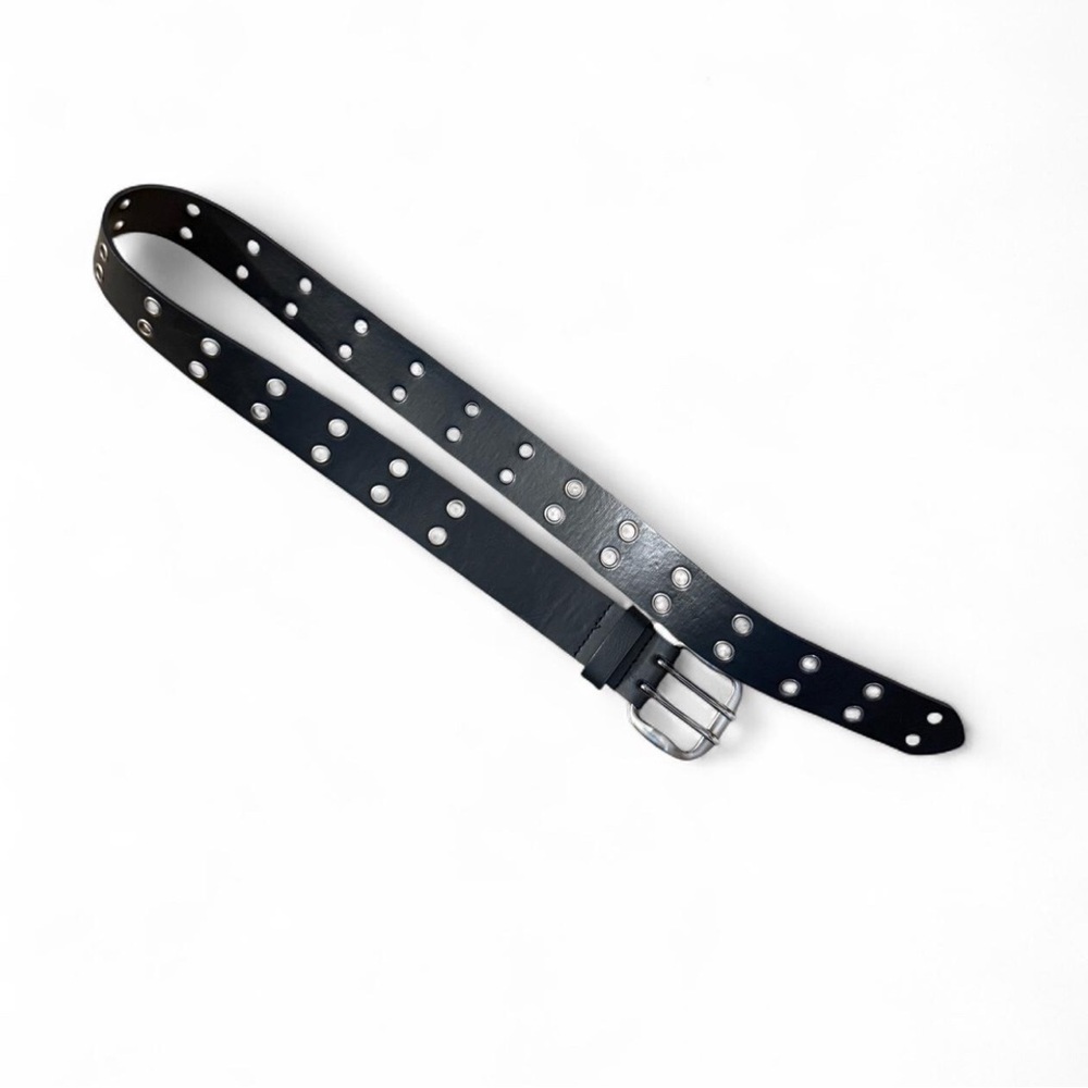 Black Leather Belt with Silver Accents
